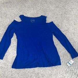 INC International Concepts Blue 3/4 Sleeve Cut Out Blouse